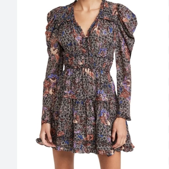 Ulla Johnson Julie Dress floral puff shoulder long sleeve cotton viscose 12 sz - Picture 2 of 8